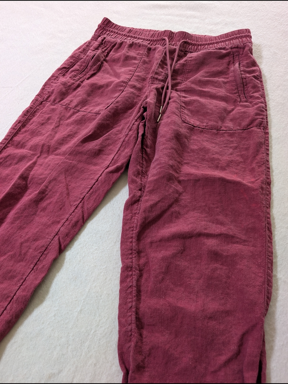 Athleta 100% Linen Drawstring Jogger Pants - Burgundy Red